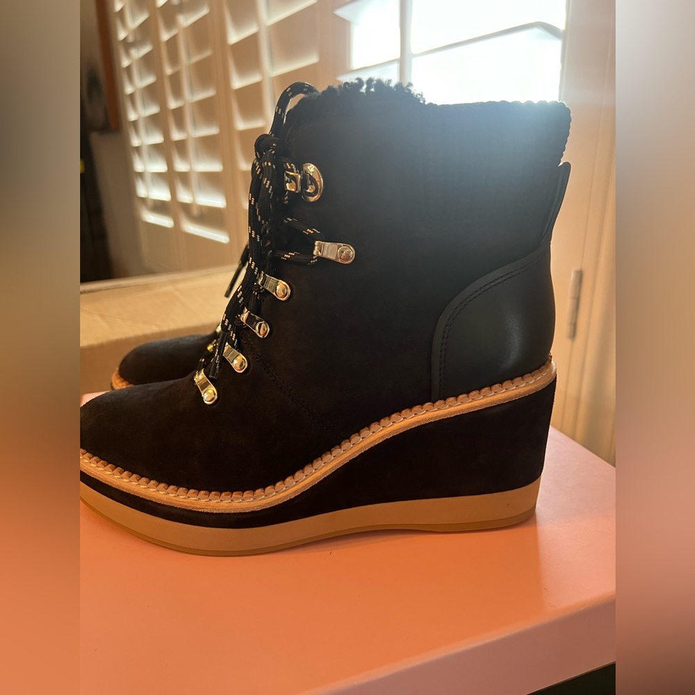 NEW Kate Spade Willow Shearling Trim Wedge Booties Size 7